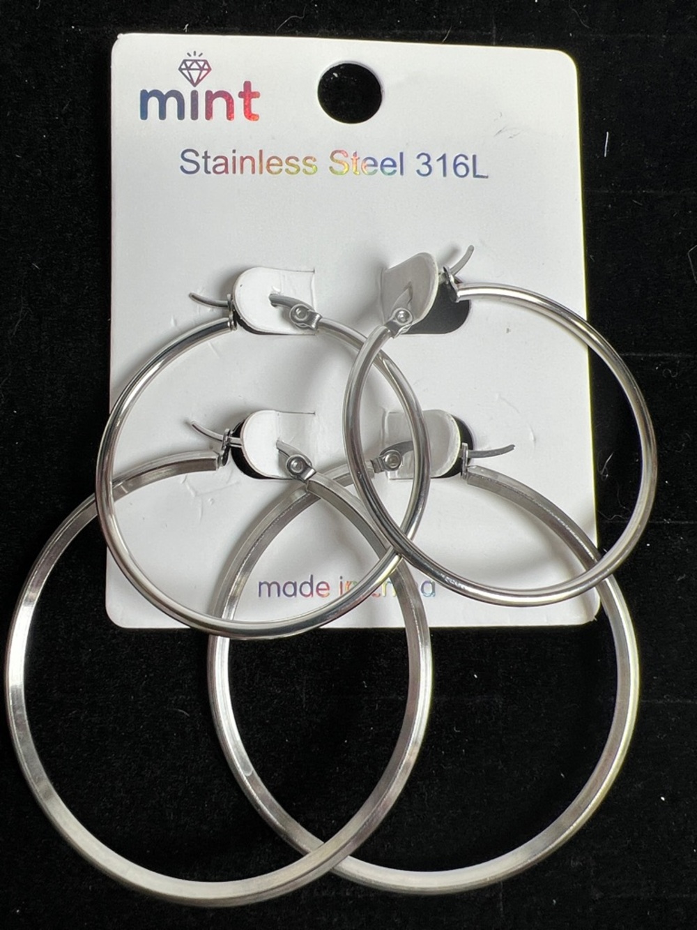 Mint Silver Stainless Steel Hoop Earrings - Pack New